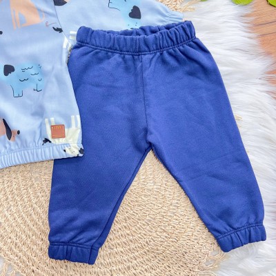 Conj. Blusão Manga Longa com Capuz Dogs e Calça de Moletom - Azul 